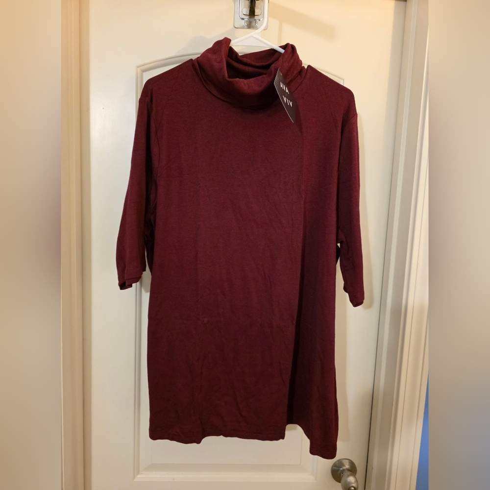 Women's Plus Size Burgundy Turtleneck Sort Sleeve